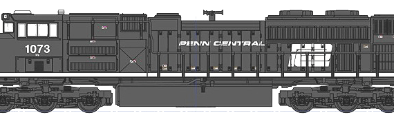 Поезд EMD SD70ACe NS Heritage Penn Central no 1073 - чертежи, габариты, рисунки