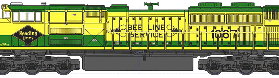 Train EMD SD70ACe NS Heritage Reading Lines No. 1067 - drawings, dimensions, figures