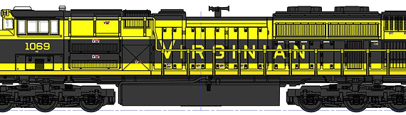 Train EMD SD70ACe NS Heritage Virginian - drawings, dimensions, figures