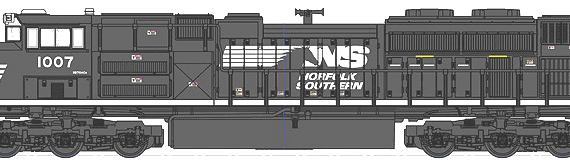 Поезд EMD SD70ACe Norfolk Southern no 1007 - чертежи, габариты, рисунки