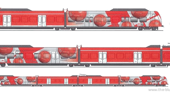 Train ET425 Football WM Version RE 2 DB Regio Rhein Necker - drawings, dimensions, figures