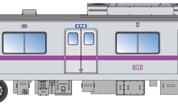 Eidan 8000 Tozai line train - drawings, dimensions, pictures