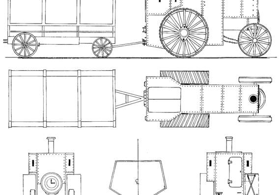 Fowler B.5 Armoured Road Locomotive train - drawings, dimensions, pictures