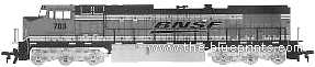 Поезд GE C44-9W BNSF - чертежи, габариты, рисунки