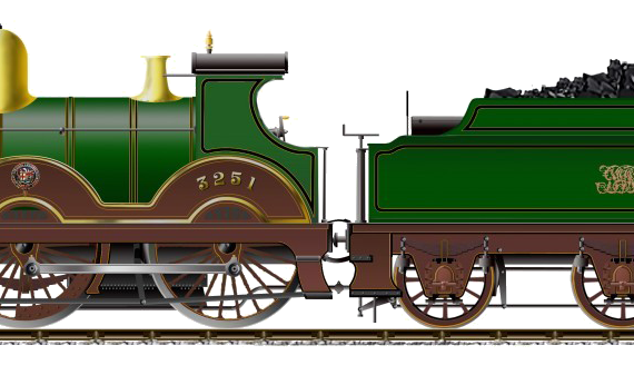 Train GWR 2-4-0 Class 3223 - drawings, dimensions, figures
