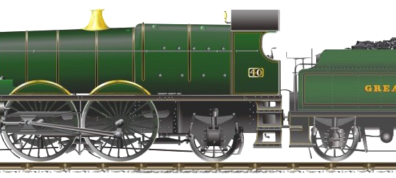 Train GWR 4-4-2 No. 40 - drawings, dimensions, figures