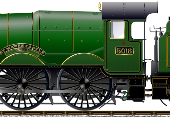 Поезд GWR Castle Class 4-6-0 No 5018 St Mawes Castle - чертежи, габариты, рисунки