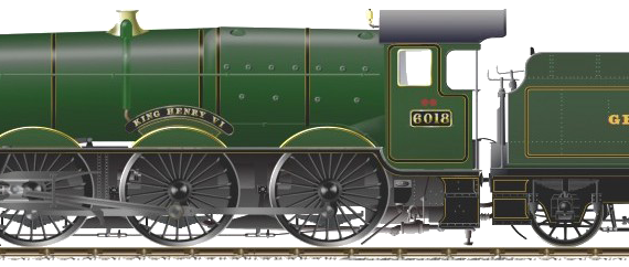 Train GWR King Class 4-6-0 No. 6018 King Henry VI - drawings, dimensions, figures