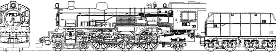 Train JNR C53 Steam Locomotive - drawings, dimensions, figures