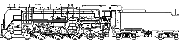 Поезд JNR C62-44 Steam Locomotive - чертежи, габариты, рисунки
