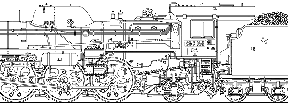 Поезд JNR Class C57-180 - чертежи, габариты, рисунки