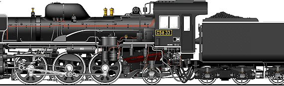 Поезд JNR Class C58 - чертежи, габариты, рисунки
