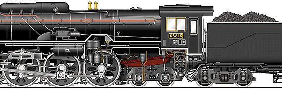 Поезд JNR Class C62 - чертежи, габариты, рисунки