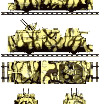 Поезд Kanonen und Flakwagen - чертежи, габариты, рисунки