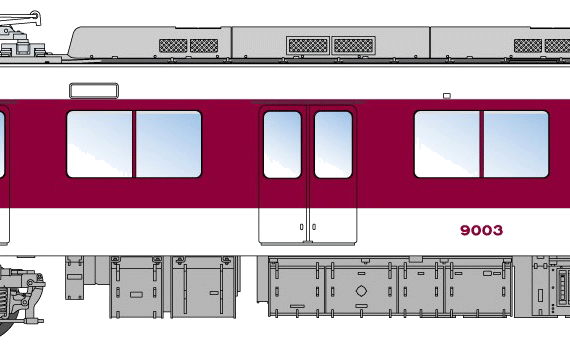 Kintetsu 9000 train - drawings, dimensions, figures