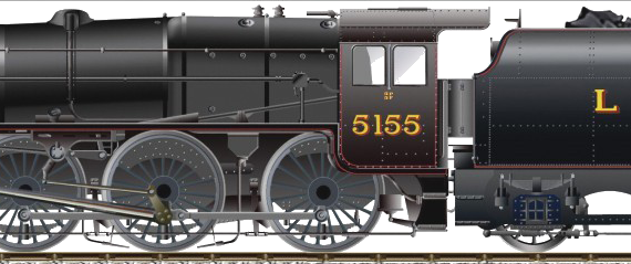 Train LMS 5P5F No. 5155 Queens Edinburgh - drawings, dimensions, figures