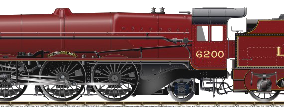 Поезд LMS Princess Royal Class - No 6200 The Princess Royal - чертежи, габариты, рисунки