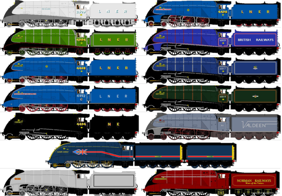 Поезд LNER Class A4 - чертежи, габариты, рисунки