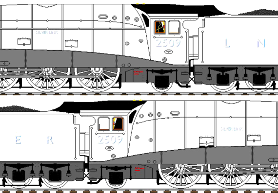 Поезд LNER Class A4 - No 2509-Silverlink - чертежи, габариты, рисунки