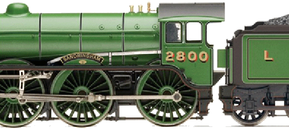 Поезд LNER Class B17-1 4-6-0 Sandringham - чертежи, габариты, рисунки