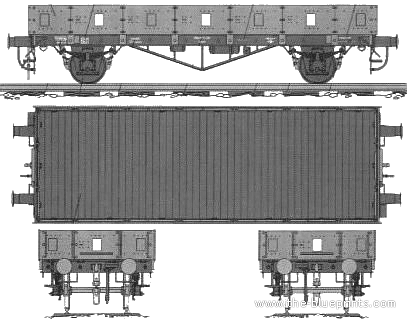 Low Freight Wagon Biaxial Type train - drawings, dimensions, pictures