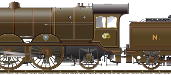 Train NBR 4-4-2 No. 902 Atlantic - drawings, dimensions, figures