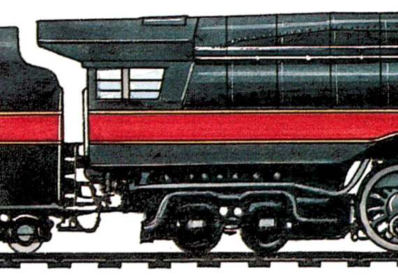 Поезд N&W J Class 4-8-4 (1941) - чертежи, габариты, рисунки