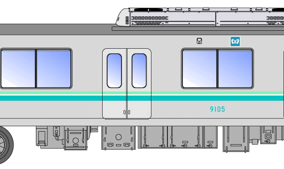 Поезд Nanboku 9000 Tokyo Metro - чертежи, габариты, рисунки