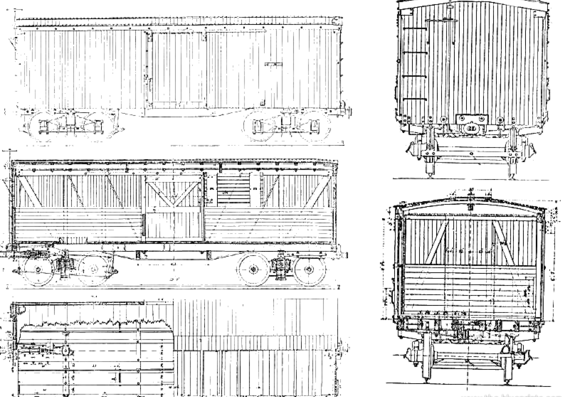 New York Central and Hudson River RR 29-feet Boxcar train (1876) - drawings, dimensions, pictures