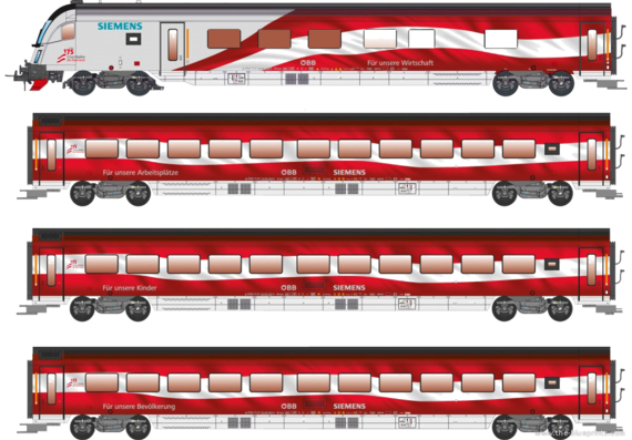 OBB Railjet Siemens train - drawings, dimensions, figures