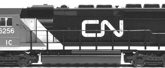Поезд SD40-2 Mid Canadian National - чертежи, габариты, рисунки