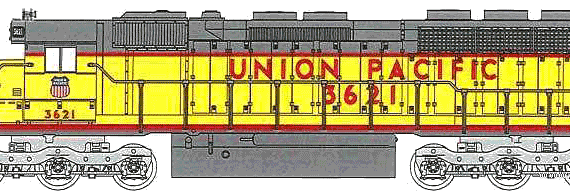 SD45 Union Pacific train - drawings, dimensions, figures