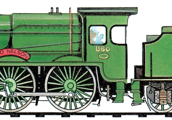 Поезд SR Lord Nelson Class 4-6-0 (1926) - чертежи, габариты, рисунки