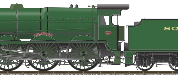 Поезд SR Lord Nelson Class No 860 Lord Hawke - чертежи, габариты, рисунки