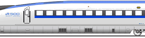 Shinkansen 500-0 train - drawings, dimensions, figures
