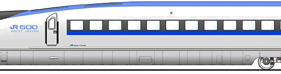 Поезд Shinkansen 500-7000 - чертежи, габариты, рисунки