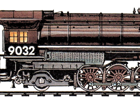 Поезд UP 9000 Class 4-12-2 1926 - чертежи, габариты, рисунки