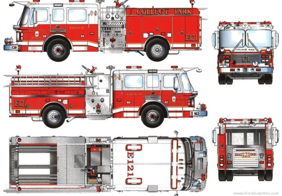 Truck Americam LaFrance Eagle Fire Pumper Truck - drawings, dimensions, pictures