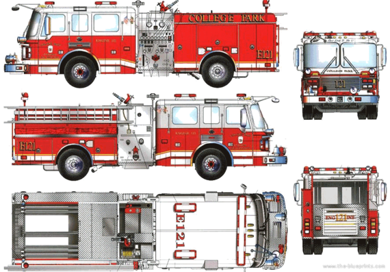 Грузовик American LaFrance Eagle Fire Truck - чертежи, габариты, рисунки
