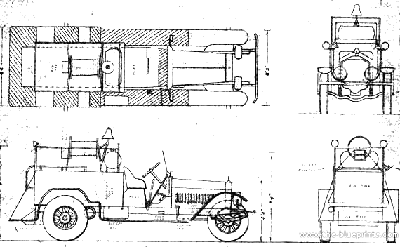 Грузовик American LaFrance Fire Truck (1922) - чертежи, габариты, рисунки
