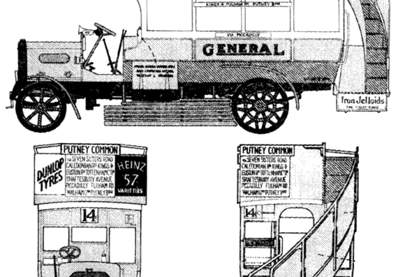 Грузовик B Type Bus (1910) - чертежи, габариты, рисунки
