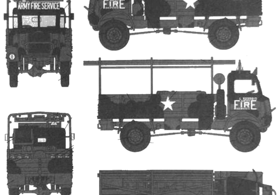 Грузовик Bedford QL 3-ton 4x4 Firetender - чертежи, габариты, рисунки