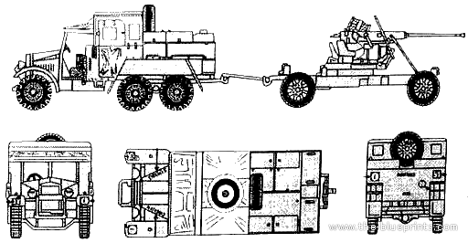 Bofors Gun and Tractor truck - drawings, dimensions, pictures