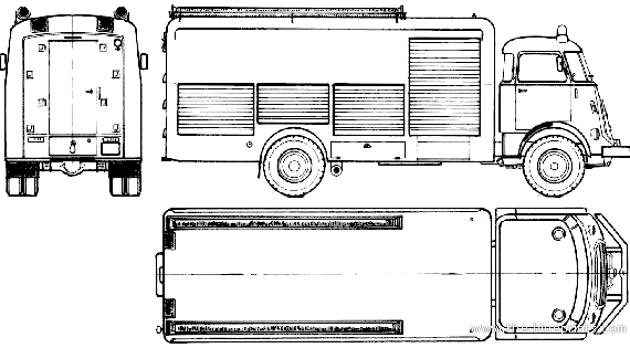 Грузовик DAF A1600 BB 425 Fire Truck (1970) - чертежи, габариты, рисунки