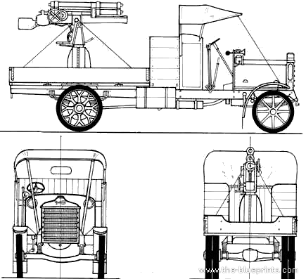 Daimler Mk.3 9cwt Motor Lorry + 13pdr (1916) - drawings, dimensions, pictures