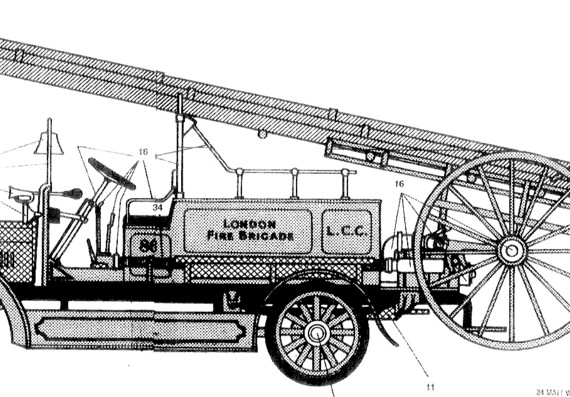 Грузовик Dennis Fire Engine (1914) - чертежи, габариты, рисунки