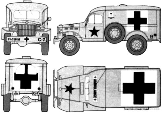 Грузовик Dodge WC54 Ambulance - чертежи, габариты, рисунки