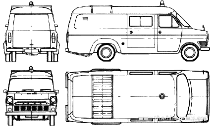Грузовик Ford E Transit 1300 Fire Truck (1965) - чертежи, габариты, рисунки