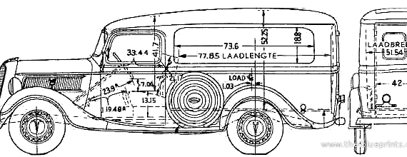 Грузовик Ford Panel Van (1937) - чертежи, габариты, рисунки