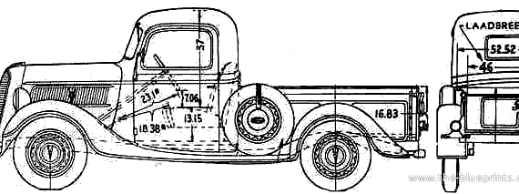 Грузовик Ford Pick-Up (1937) - чертежи, габариты, рисунки